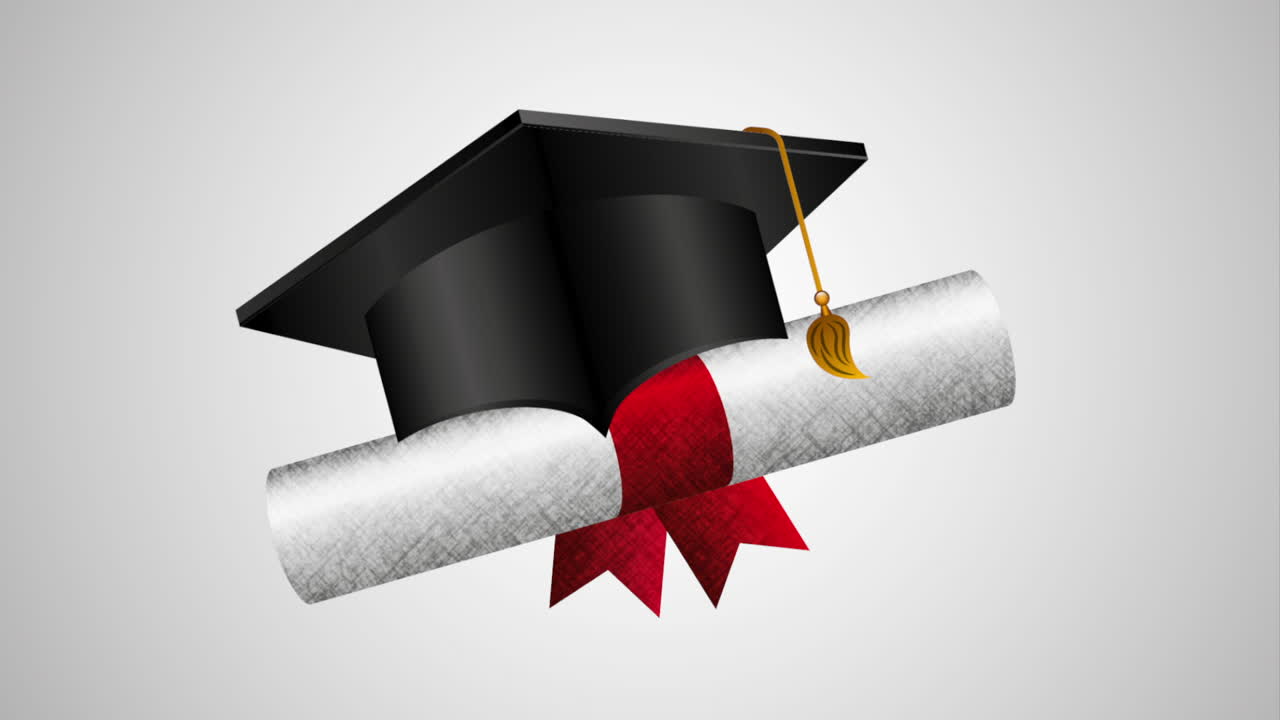 sombrero de graduación con animación de diploma