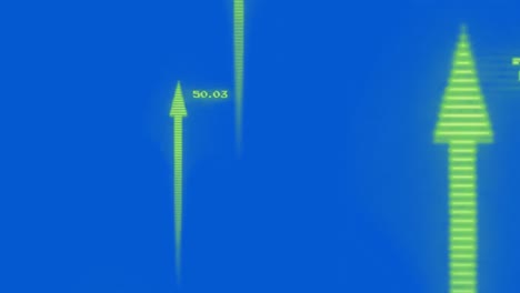 animation of arrow icons moving upwards with data processing against blue background