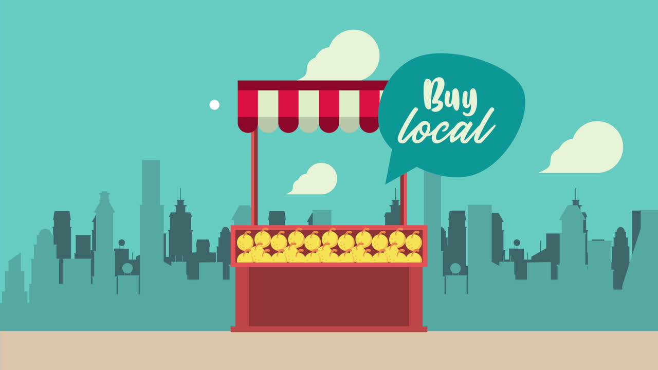 키오스크와 함께 음성 버블에서 지역 비즈니스 글자를 구입