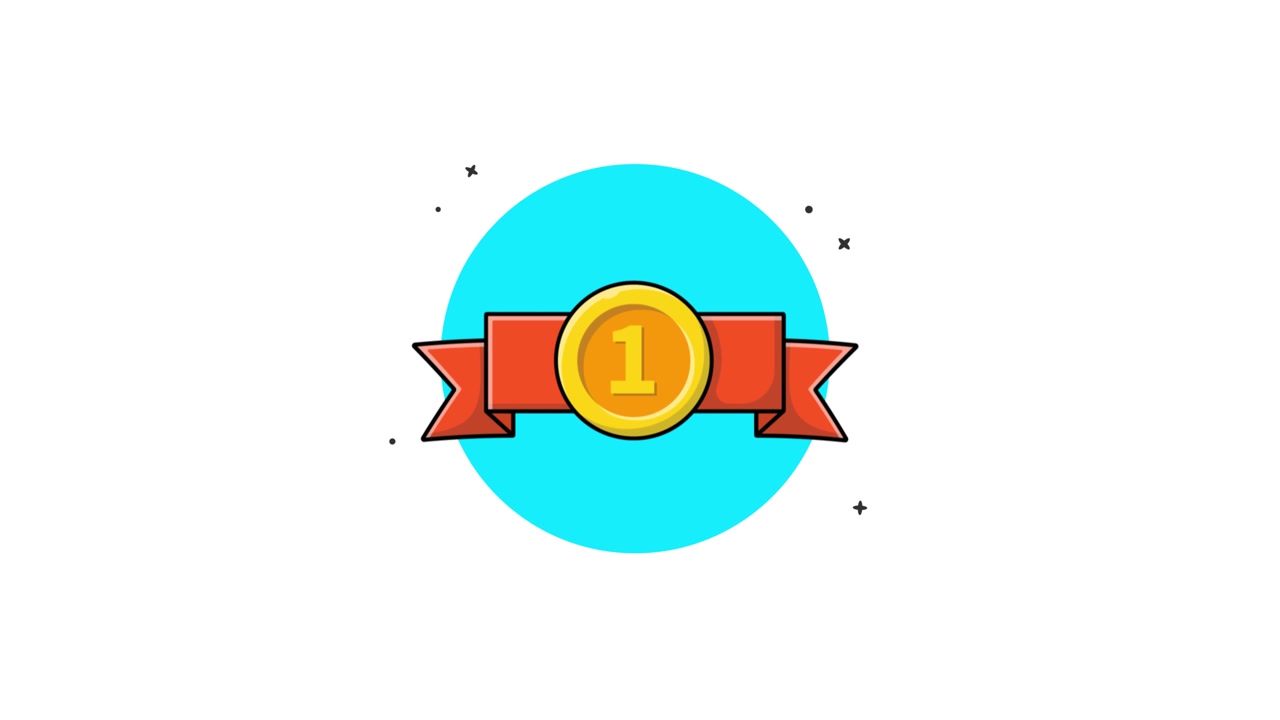 Medaglia d'oro animata con nastro rosso e numero uno.