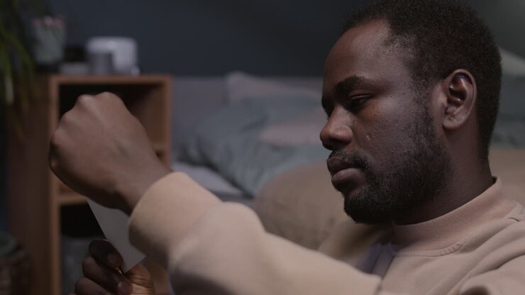 homme tenant une lettre à la maison