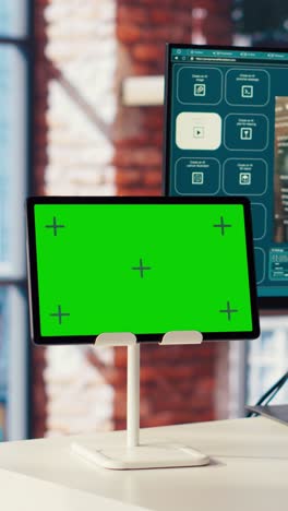 vertical video man using text to video generative models on computer and chroma key tablet