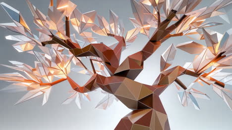 abstract geometric tree sculpture with warm lighting