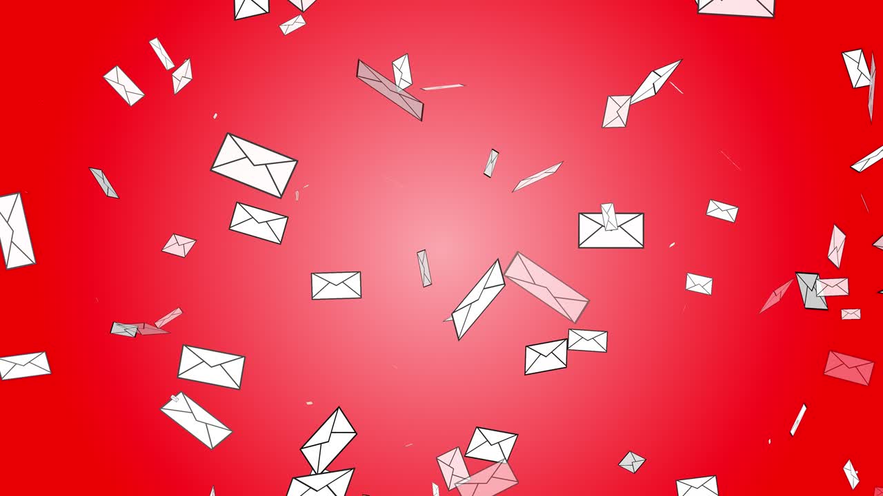 carta correo sobre postal flotando cayendo desapareciendo animación 3d en fondo gradiente entrega visual estacionaria diseño digital abstracto dinámico color rojo blanco