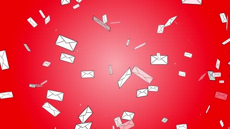 Letter-mail-postal-envelope-floating-falling-disappear-3D-animation-on-gradient-background-stationary-visual-delivery-digital-design-abstract-dynamic-colour-red-white