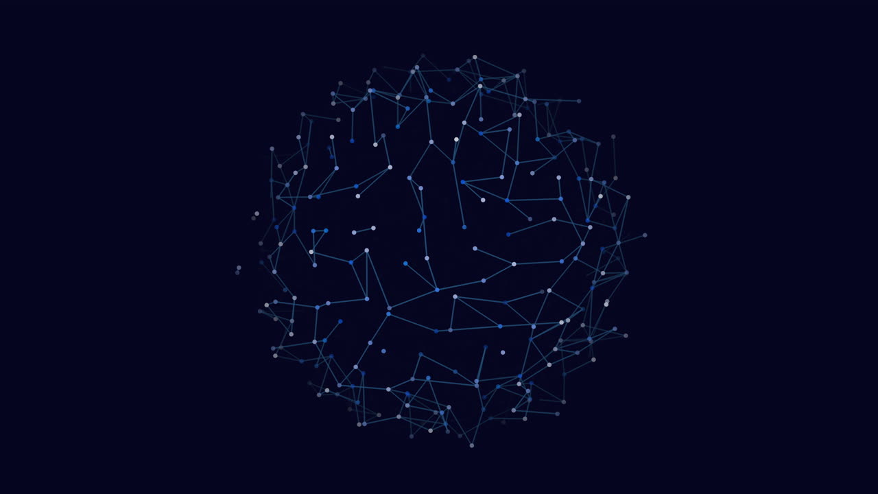 Futuristic geometric sphere with neon dots on black gradient