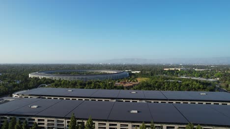 aerial overhead shot of apple park headquarters and interstate 280 in cupertino, california