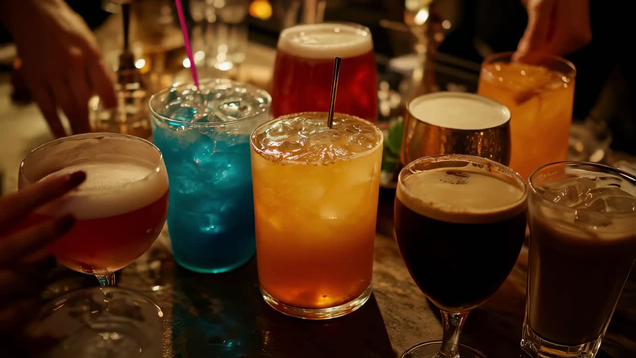 Colorful Cocktails at a Night Bar