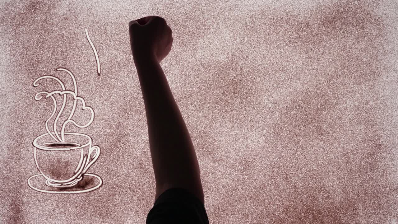 사본 공간이 있는 커피 컵의 모래 예술 애니메이션