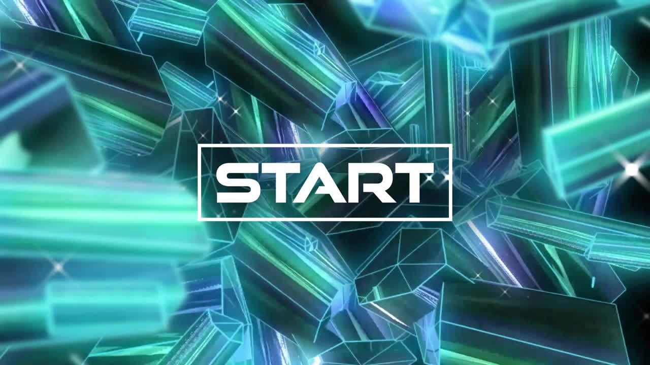 Animation of start text over crystals on black background