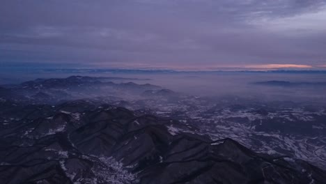 Cinematic-scenery-of-amazing-sunset-above-the-snowy-mountains