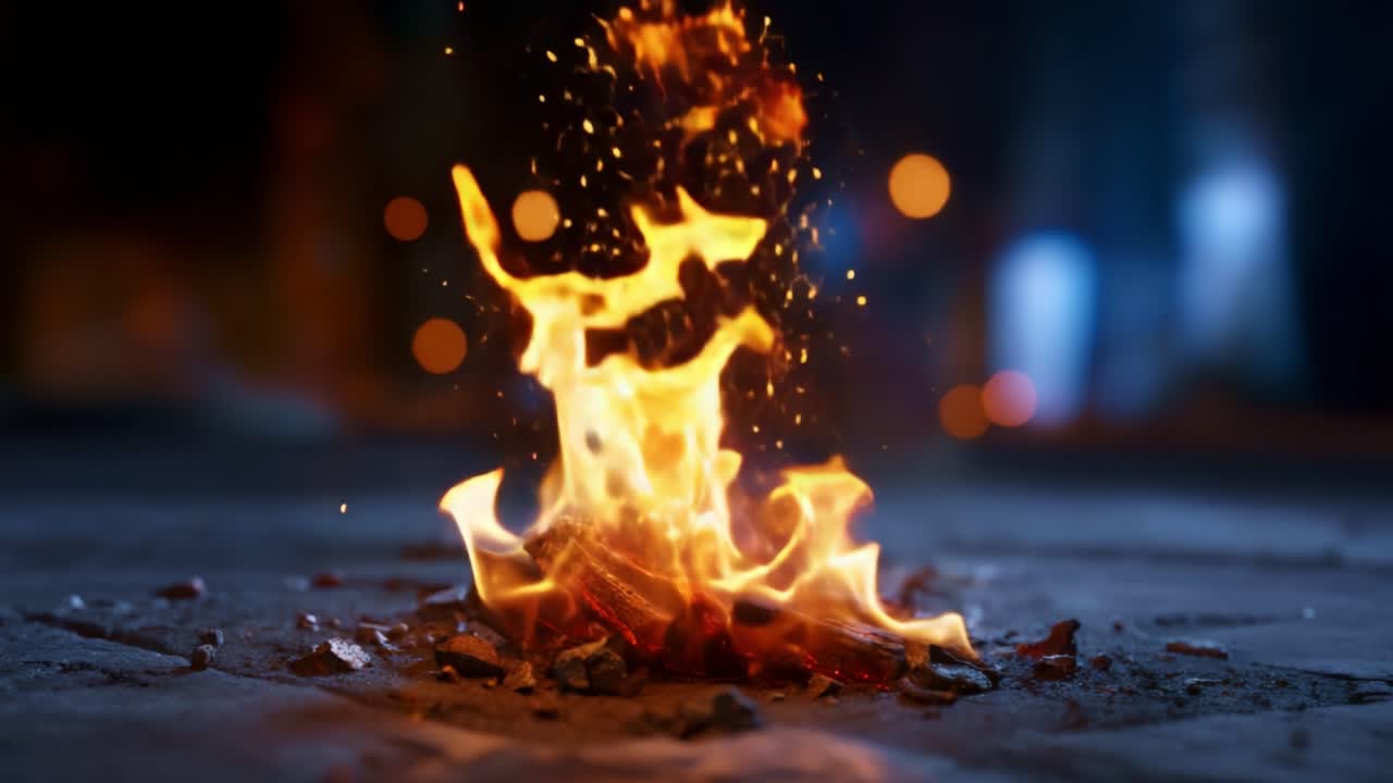 Captivating Flames Dance in the Night: A Stunning Display of Fire's Beauty with Sparkling Embers and Warm Glow Illuminating Surroundings