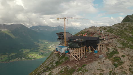 romsdalsgondolen crane and eggen restaurant overlooking the mountains and fjord in norway