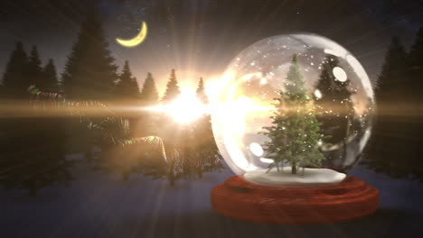 christmas tree inside snow globe with magic greeting