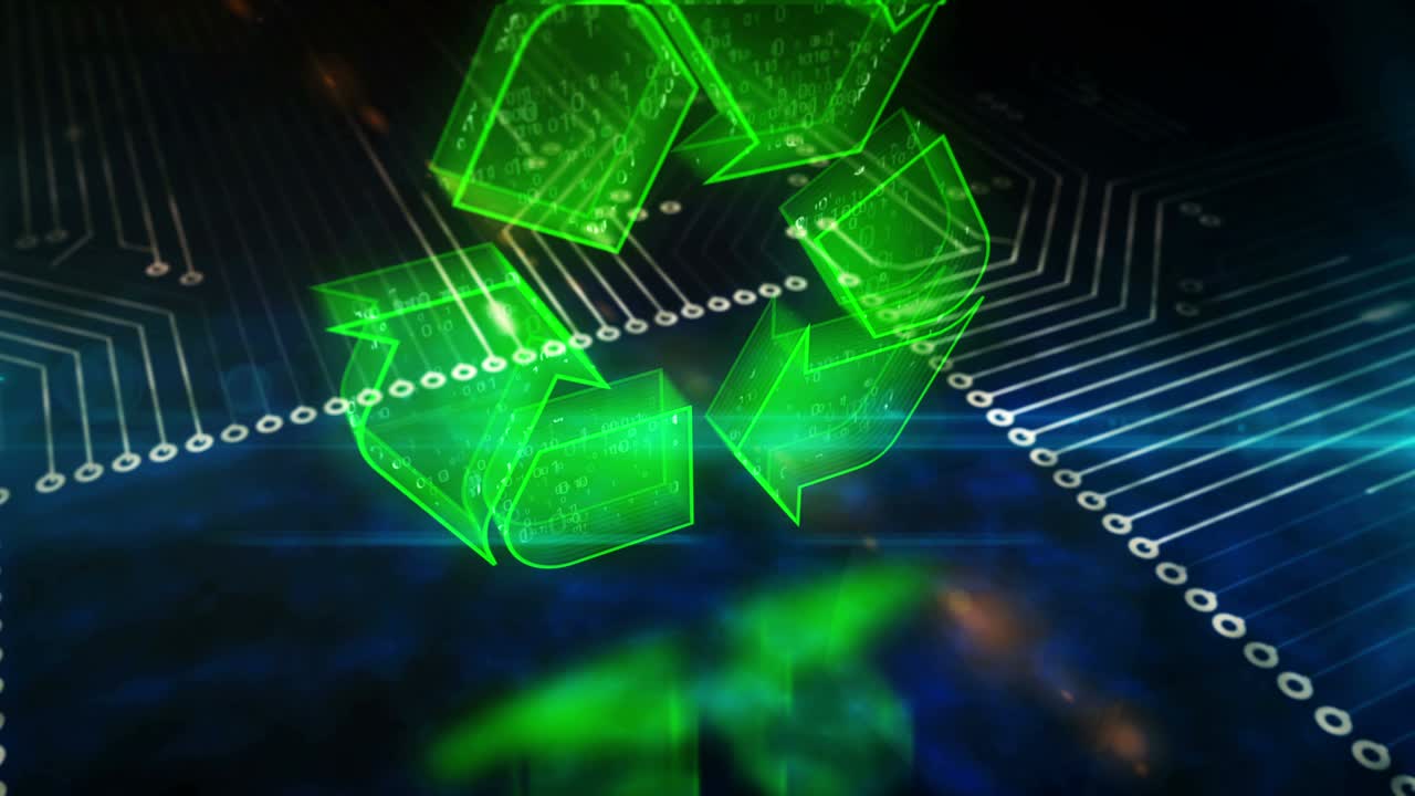 símbolo de reciclaje de residuos eléctricos animación 3d en bucle