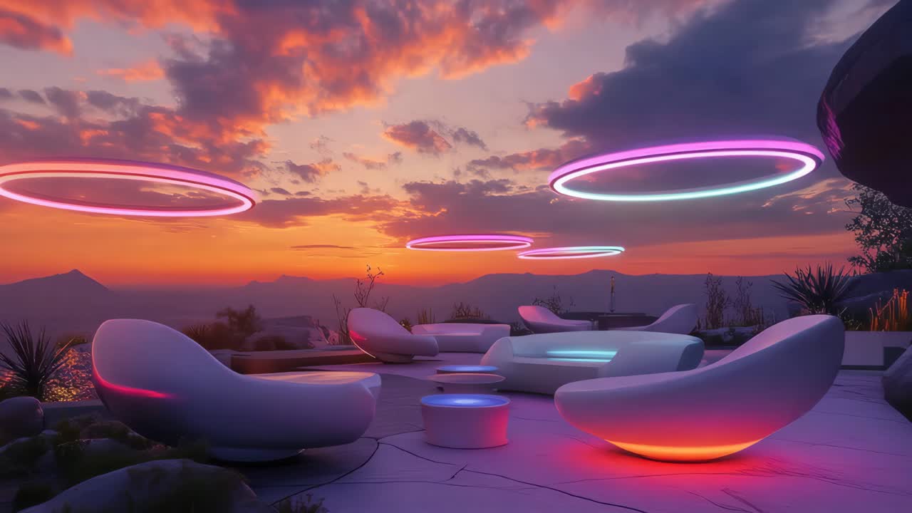 Sunset Lounge with Neon Lighting