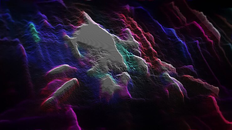 Futuristic 3D Holographic background: Seamless Abstract Digital Data Flow and Neon Cyber Elements on Black backdrop