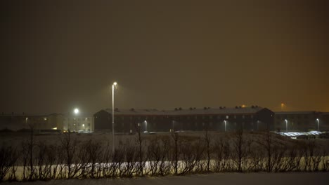 soft snow pouring in december, calm evening in the neighborhood