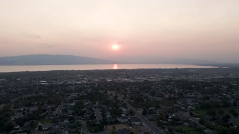 utah sunset aerial view, seen through smoke from california wildfires