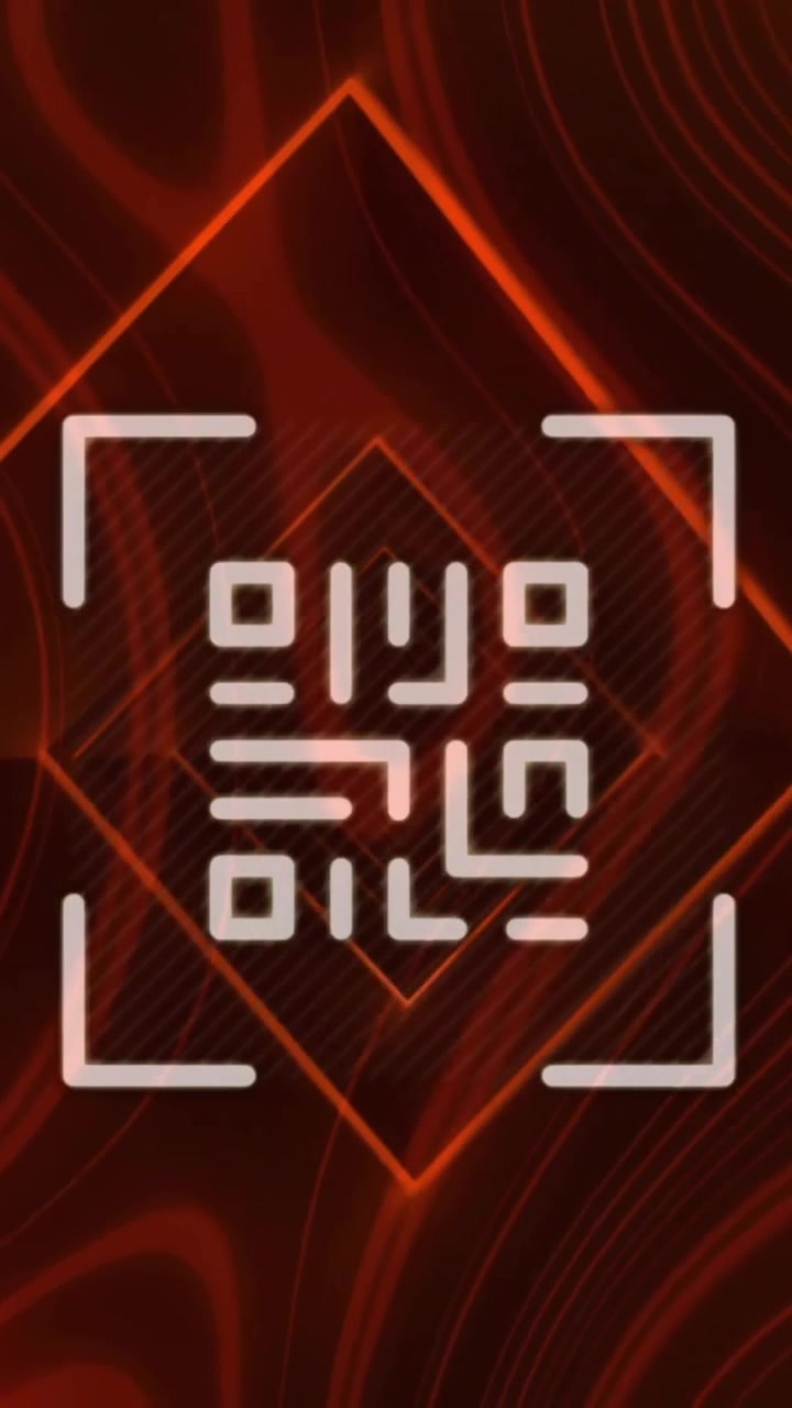 Animation of qr code with light trails over red shapes on black background
