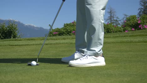 golfer putting on green with smooth shot towards hole