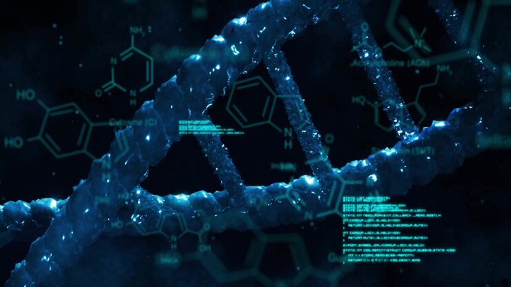 Animation of data processing over dna strand
