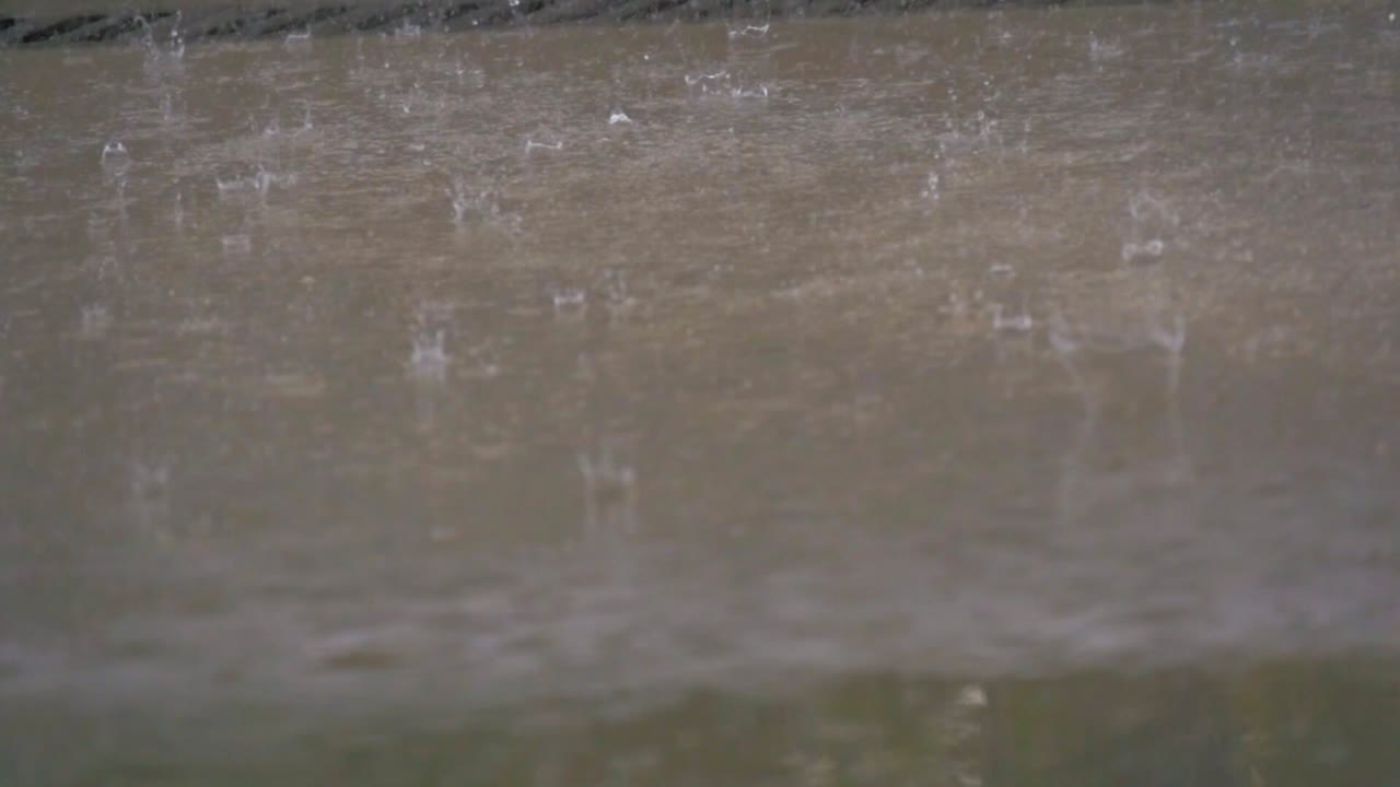 Pouring Rain Puddle Clouse Up Slow Motion
