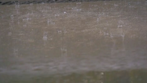 pouring rain puddle clouse up slow motion