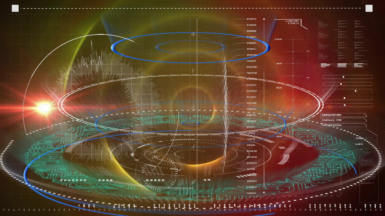 animación del procesamiento de datos financieros sobre círculos verdes brillantes