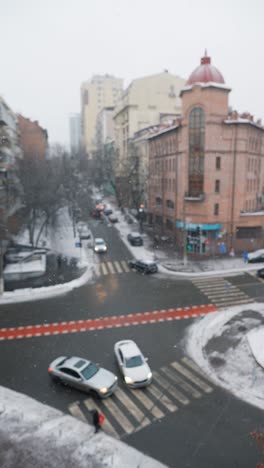 snowy city intersection