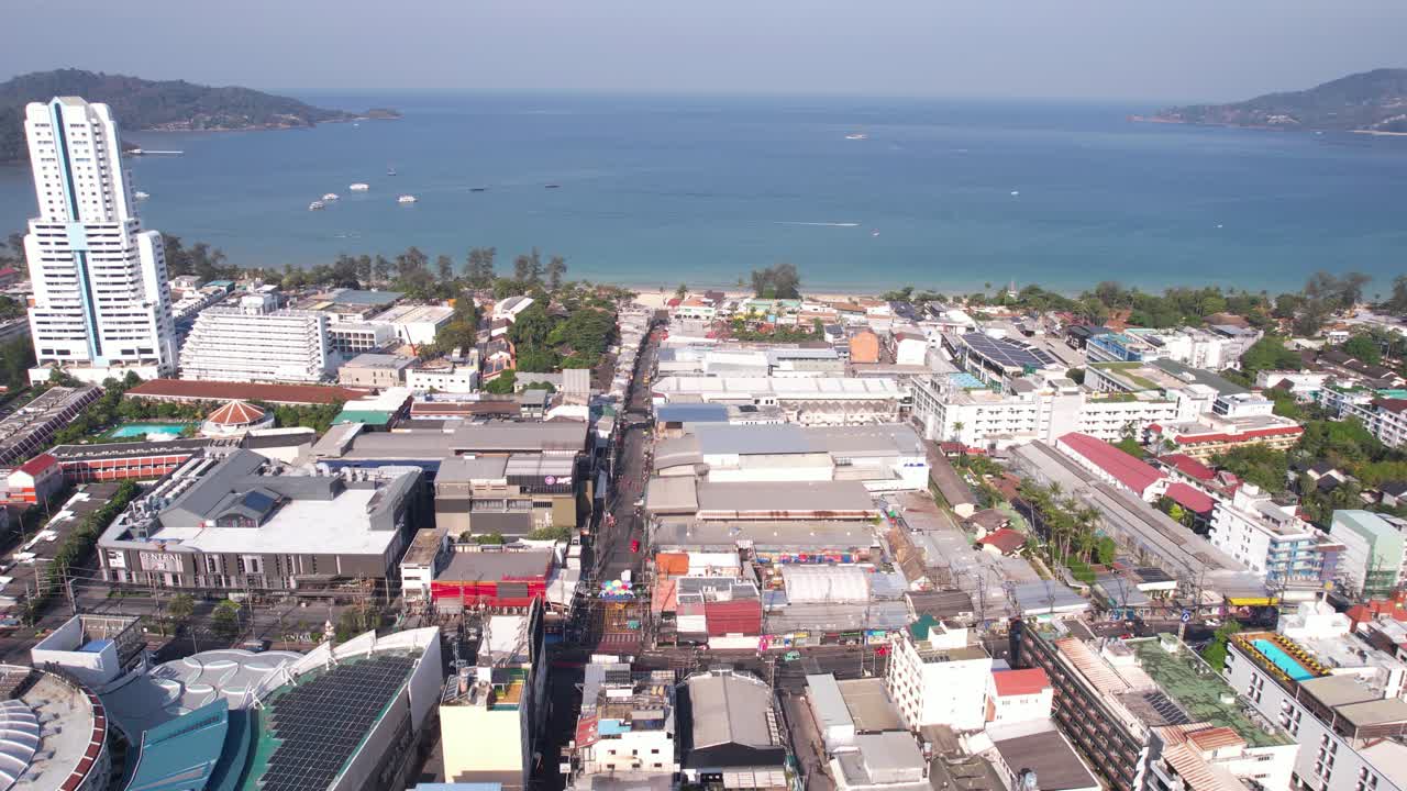 Drone Shot of Patong, Phuket Island, Thailand. Buildings, Streets and Beach in Bay
