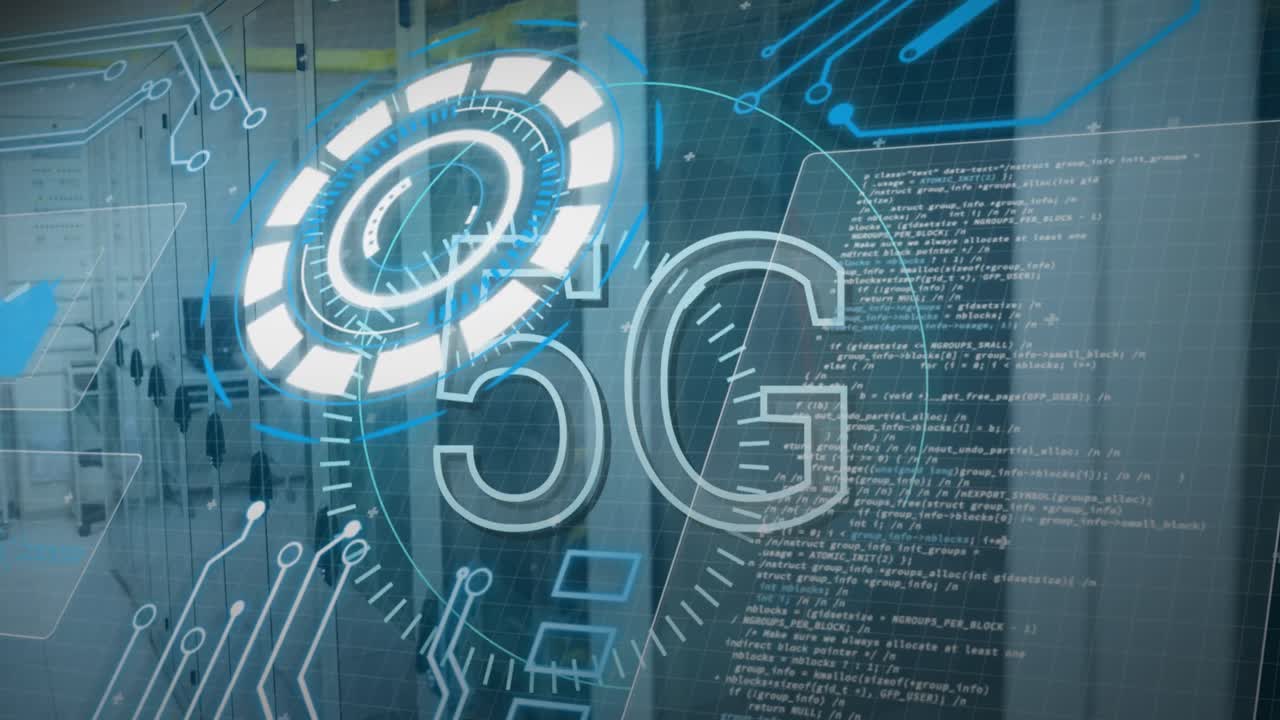 Animation of scope scanning with 5g text and data processing over server room
