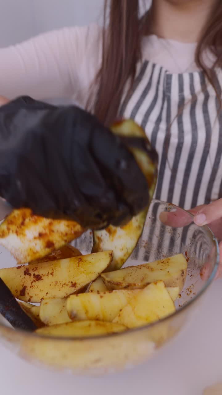 Preparing seasoned Potatoes and Eggplant