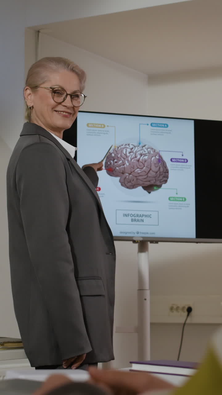 Businesswoman giving presentation on brain infographic