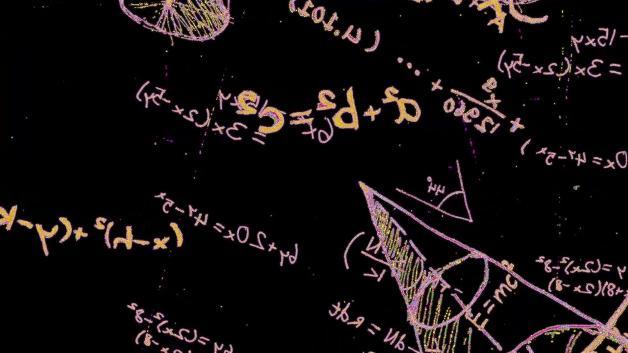 3D animated hand-drawn math formulas moving in pink and magenta on black. Bold overlay or background for creative video.