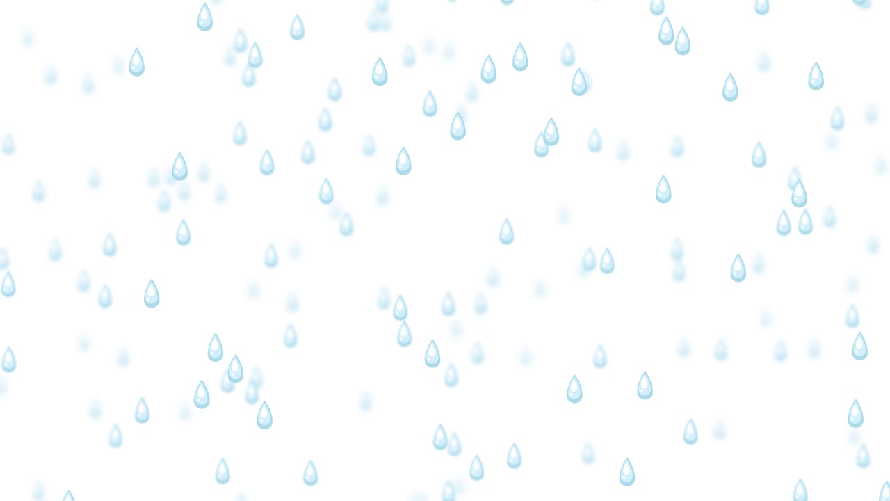 Suaves gotas de lluvia azules caen verticalmente en bucle continuo sobre un fondo blanco brillante