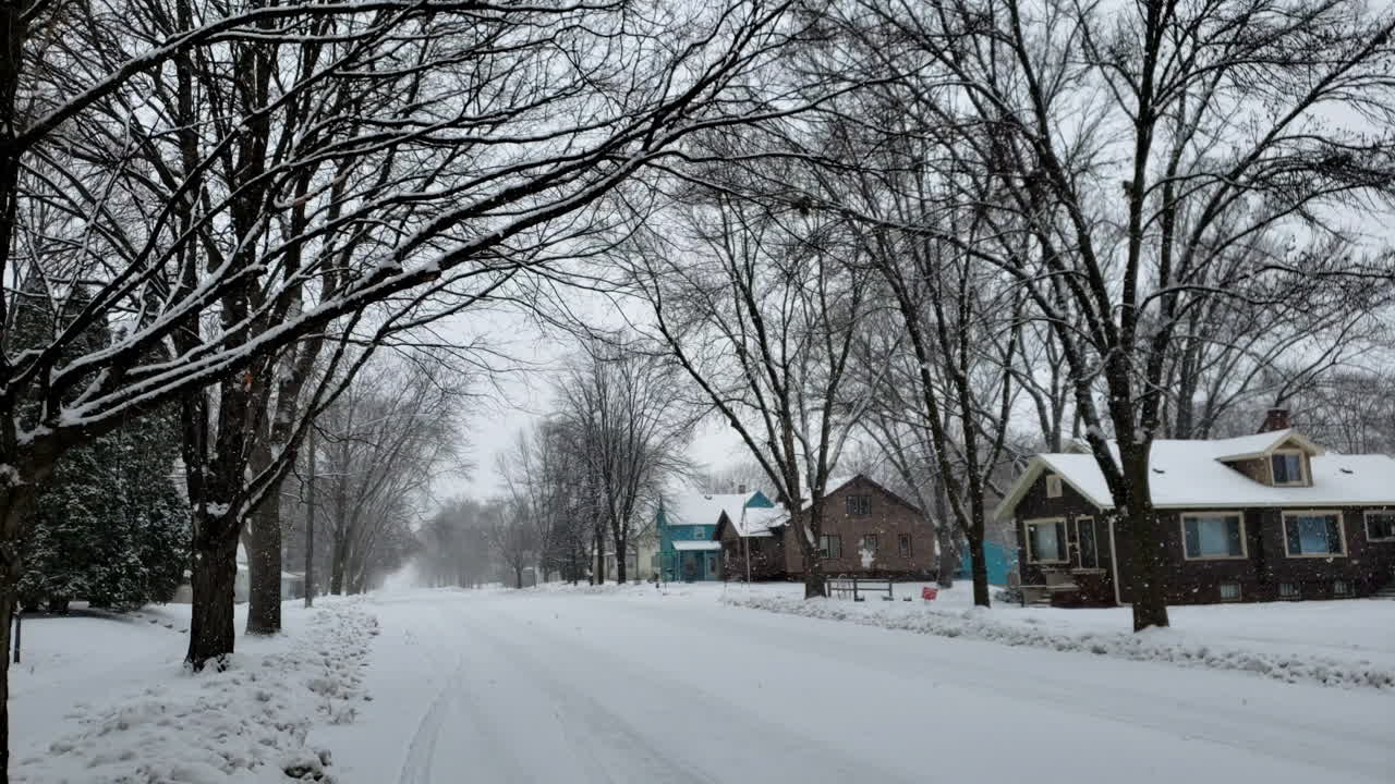 눈이 내리는 작은 마을 도시 거리