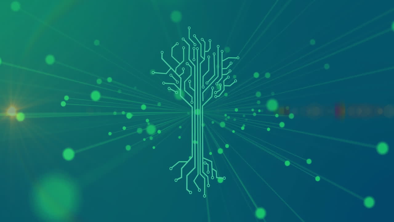 Animation of network of connections with tree over blue background
