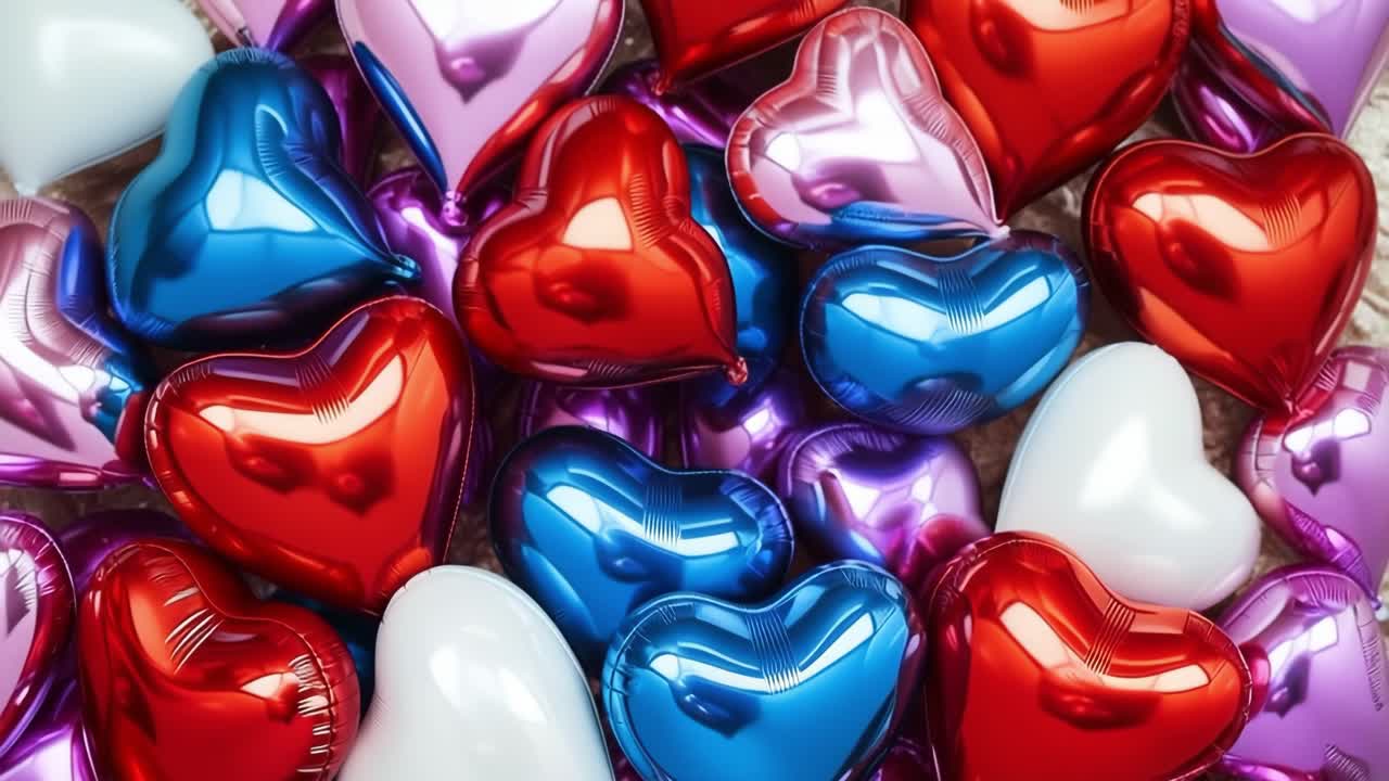 Colorful heart shaped balloons creating a stunning backdrop, perfect for celebrating Valentine's Day or any romantic occasion, radiating joy and affection in vibrant hues