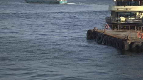 Sea-view-with-ships-passing-on-the-Bosphorus,-Istanbul-Turkiye