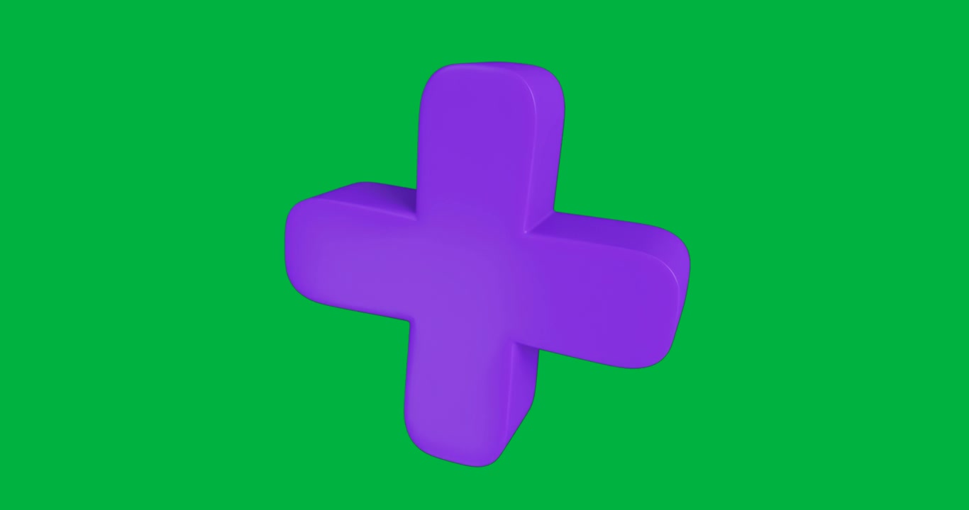 Schwebendes lila 3D-Plus-Symbol, das technologisches Wachstum zeigt, mit transparentem Hintergrund und Schattierung.