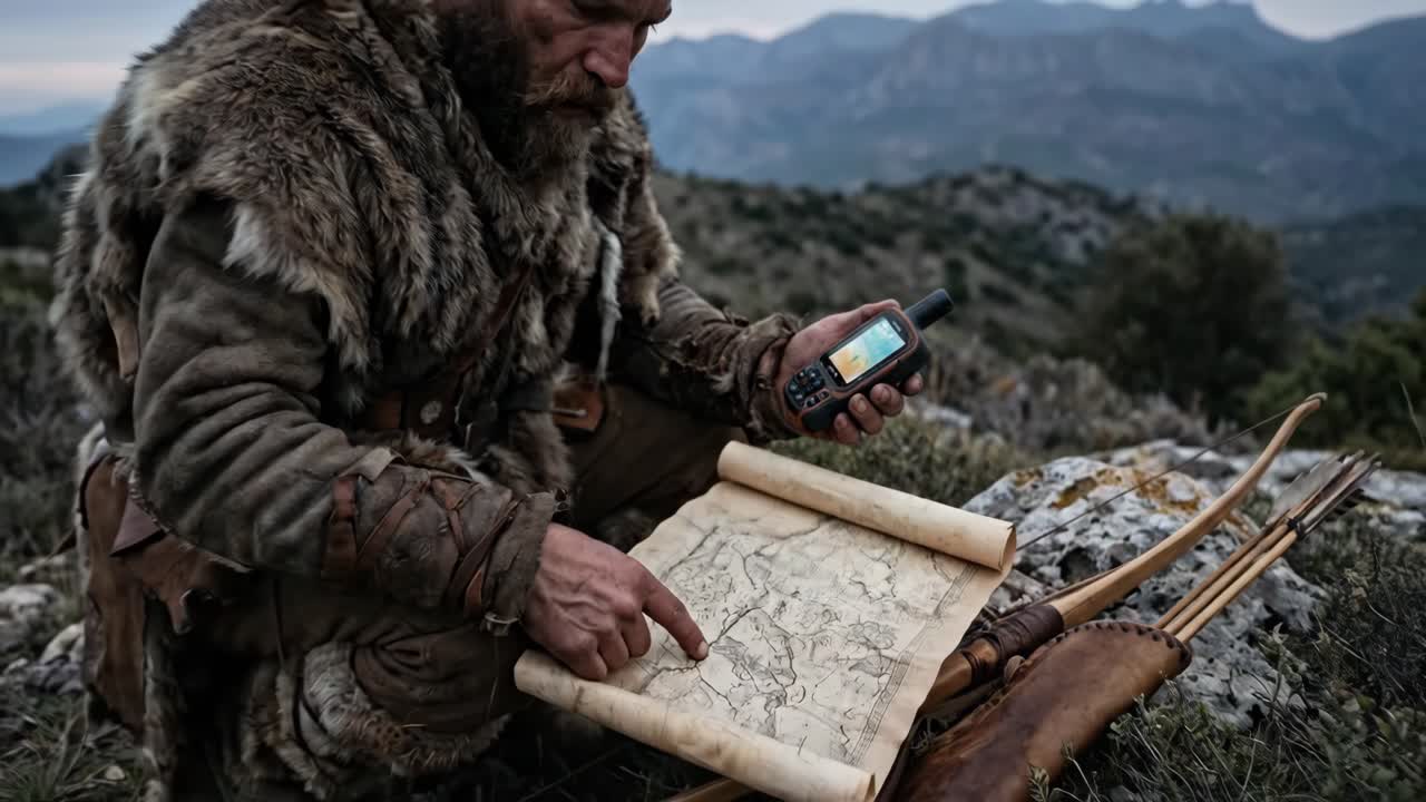 Primitive Hunter Uses Modern GPS and Ancient Map for Navigation