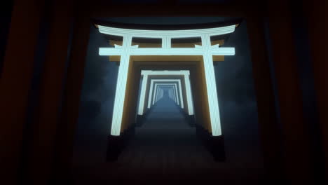 neon glowing torii gate tunnel