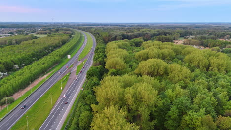 summer landscapes of the netherlands. verdant forests border a highway in the netherlands, showcasing nature's beauty and tranquility during summer months