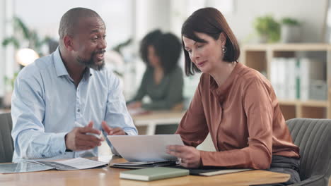 financial advisor, woman and office paperwork