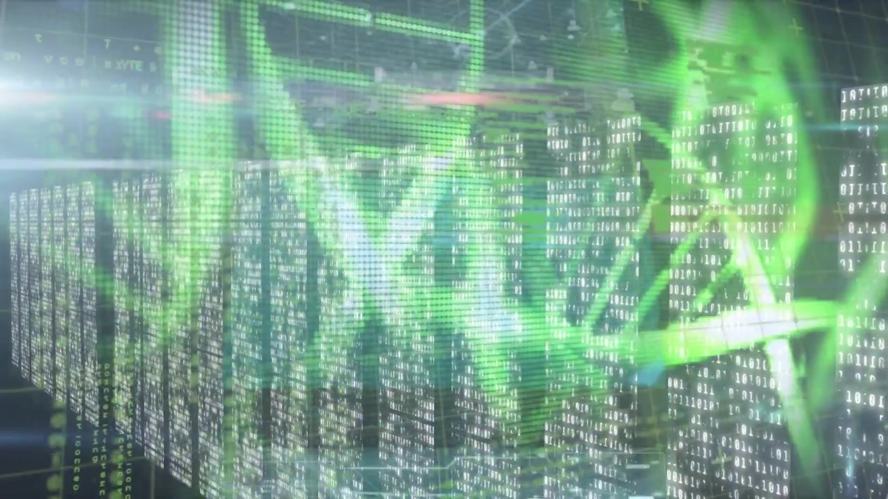 Animazione di elaborazione dati su un ascensore in ufficio
