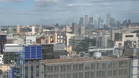 Close-up-view-of-Canary-Wharf-from-the-City-of-London,-United-Kingdom