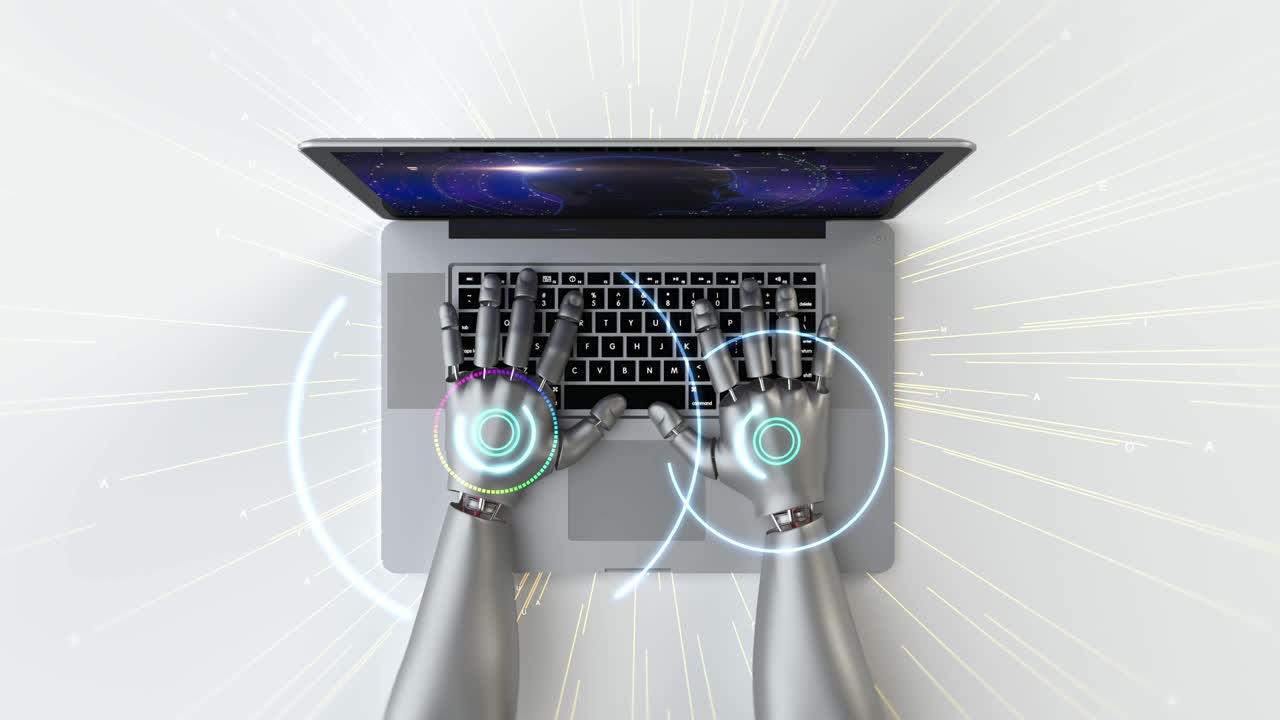 manos robóticas avanzadas que utilizan computadora portátil