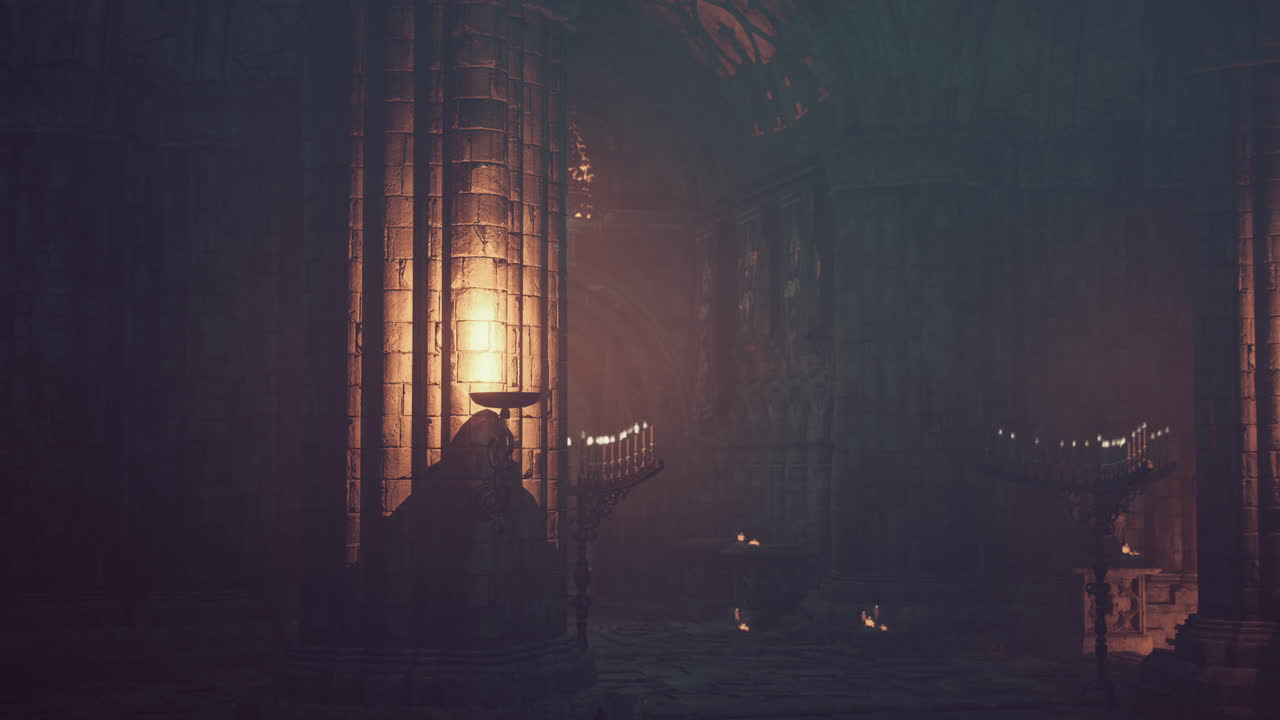 어고 신비로운 교회 내부에는 불이 있습니다.