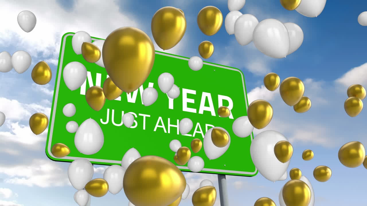 새해가 곧 다가오고 파란 하늘에 풍선이